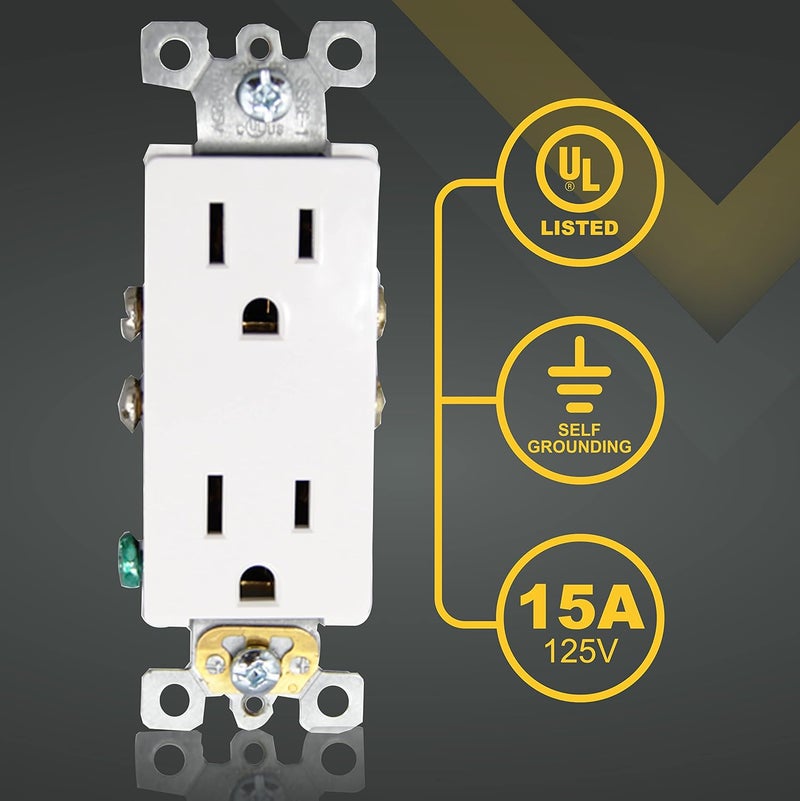 Faith 10Pack NonTamperResistant Outlet 15A 125V Decorator Receptacles ULListed White - Image 3