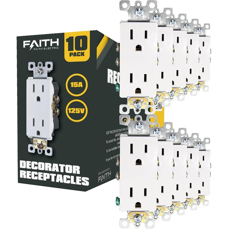 Faith 10Pack NonTamperResistant Outlet 15A 125V Decorator Receptacles ULListed White - Image 1