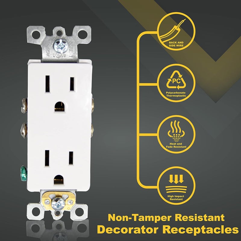 Faith 10Pack NonTamperResistant Outlet 15A 125V Decorator Receptacles ULListed White - Image 2