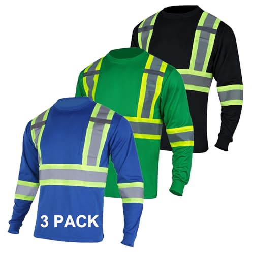 FONIRRA High Visibility Shirts for Men 3 Pack Reflective ANSI Class Hi Vis Safety Construction Work T Shirt Long Sleeves - Image 1