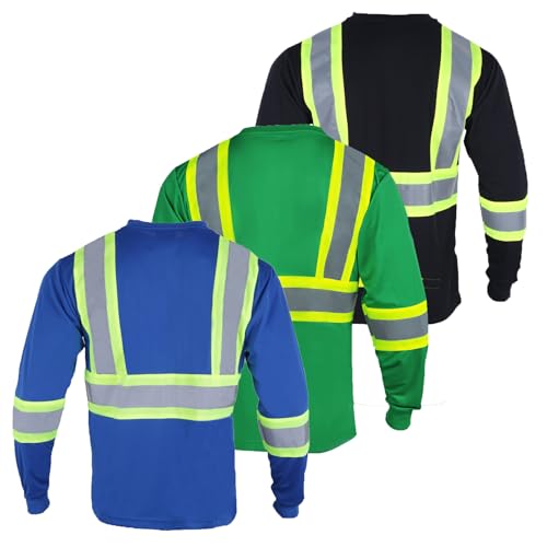 FONIRRA High Visibility Shirts for Men 3 Pack Reflective ANSI Class Hi Vis Safety Construction Work T Shirt Long Sleeves - Image 3