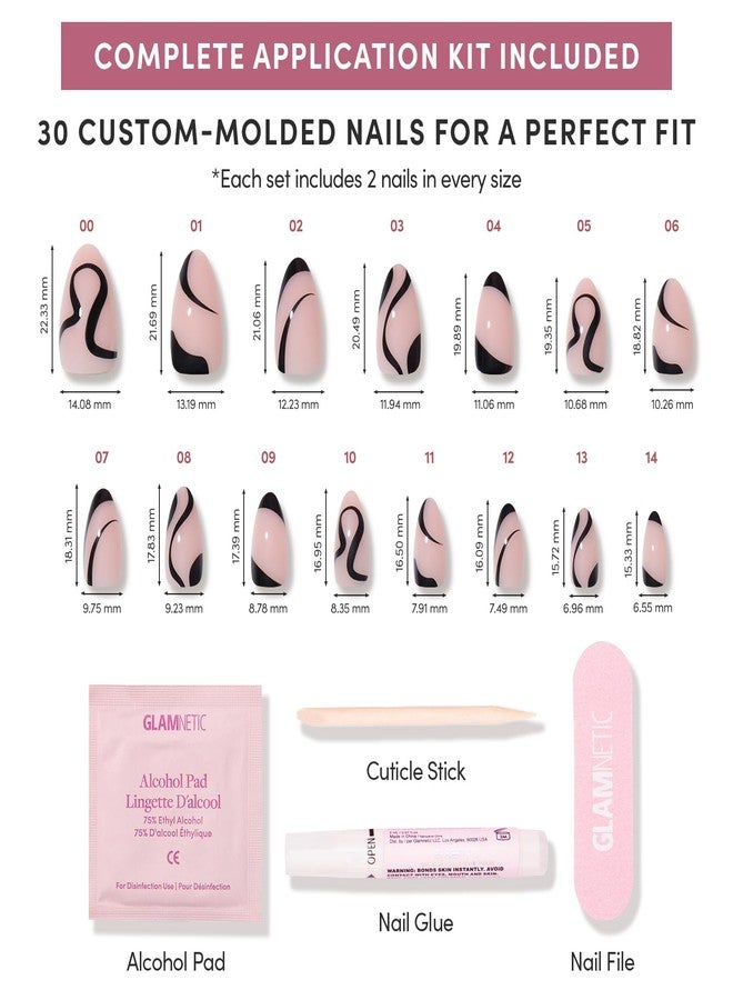 Glamnetic Press On Nails - Ink Wave | Short Almond Fake Nails with a Sheer Base, Black Swirl Designs in a Glossy Finish, Salon Quality | 15 Sizes - 30 Nail Kit with Glue - Image 4