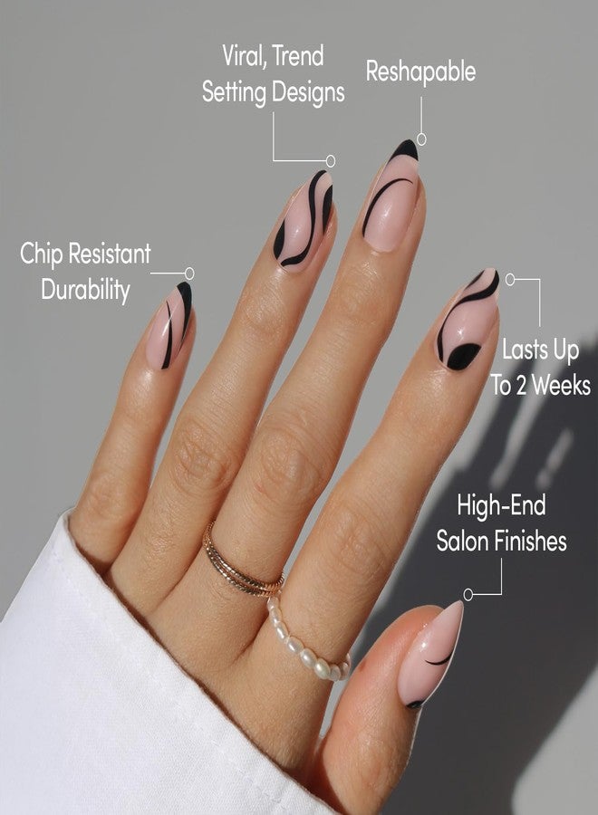 Glamnetic Press On Nails - Ink Wave | Short Almond Fake Nails with a Sheer Base, Black Swirl Designs in a Glossy Finish, Salon Quality | 15 Sizes - 30 Nail Kit with Glue - Image 3