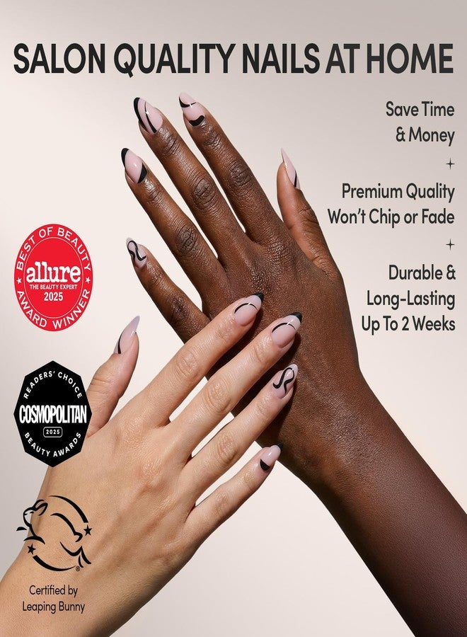 Glamnetic Press On Nails - Ink Wave | Short Almond Fake Nails with a Sheer Base, Black Swirl Designs in a Glossy Finish, Salon Quality | 15 Sizes - 30 Nail Kit with Glue - Image 2