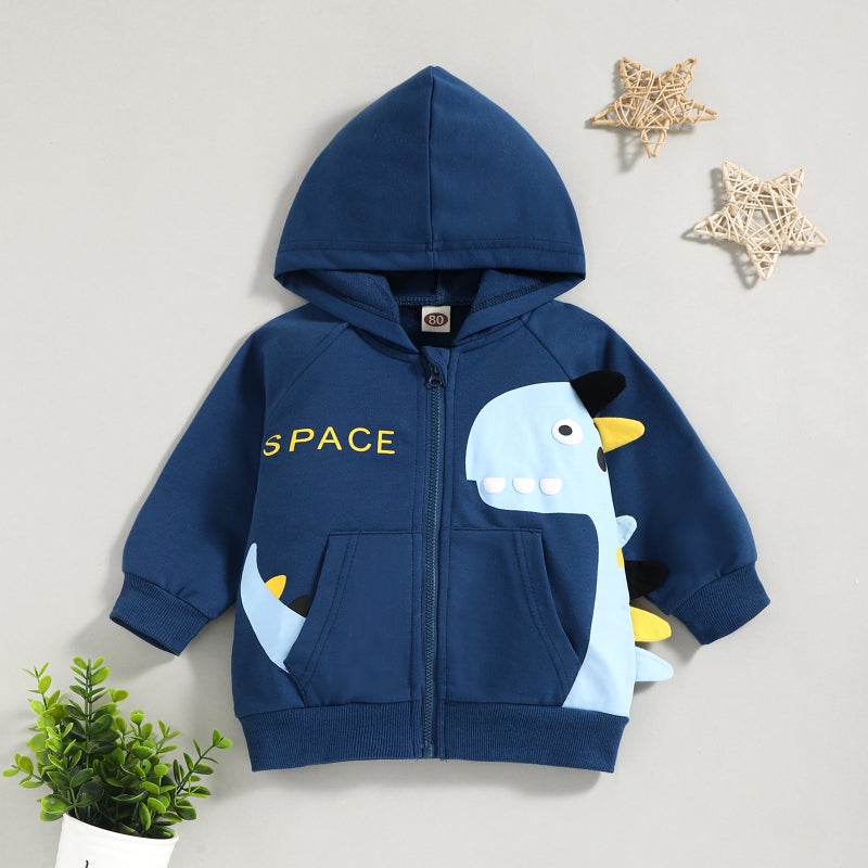 Childrens Wear Boys Spring and Autumn Childrens Baby Cute Dinosaur Print Girls Childrens Coat Short Simple Blue 