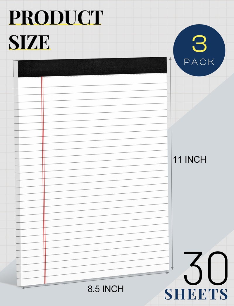 Aidunmis 3 Pack Legal Pads 8.5 x 11 White Notepads Paper Tablets- Note Pads 8.5 x 11 Wide Ruled Pads of Paper, Writing Pads 8.5 x 11, Lined Paper Pads 8.5 x 11, Legal Notepads 8.5 x 11 In with 30 Sheets/Pad - Image 2