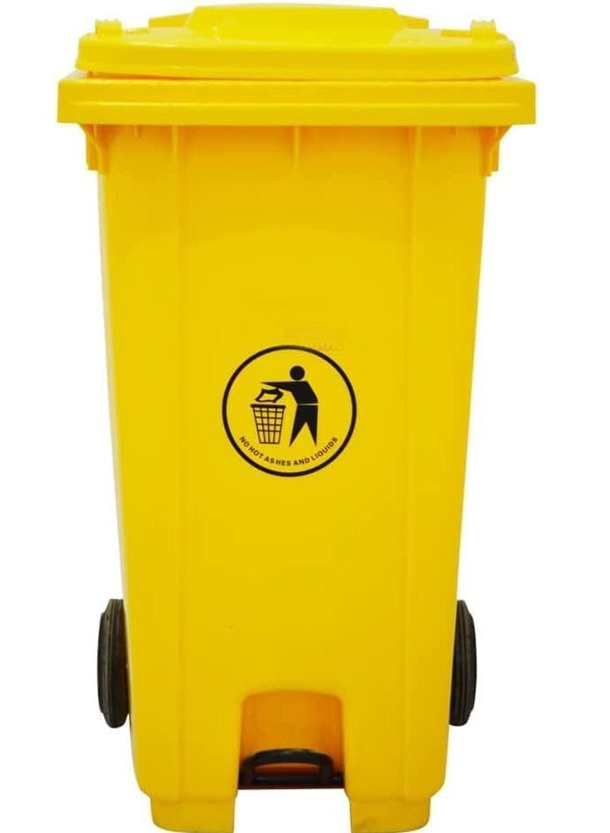 High Density Polyethylene Garbage Bin 120 Litre with wheel and pedal - Heavy Duty Kitchen Dust Bin Outdoor Recycle Trash Can Large Industrial Waste bin Trash bin Yellow - Image 1