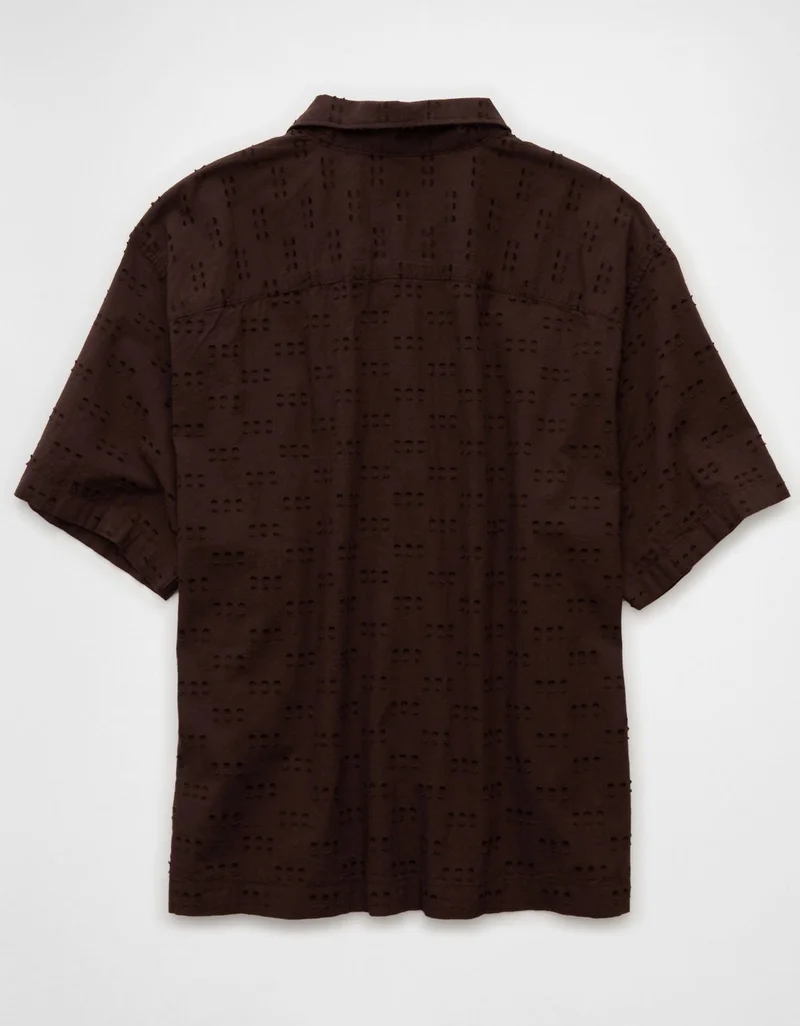 American Eagle AE Checkerboard Textured Button-Up Poolside Shirt
