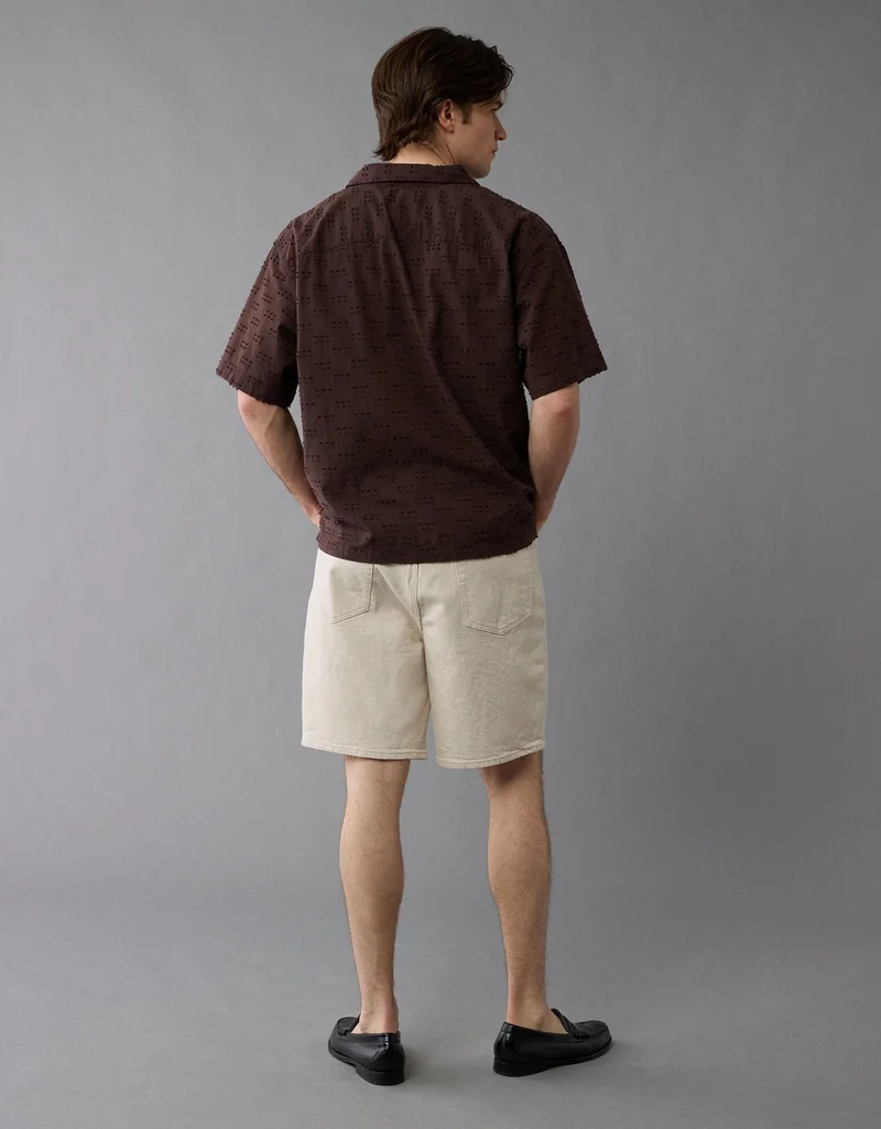 American Eagle AE Checkerboard Textured Button-Up Poolside Shirt