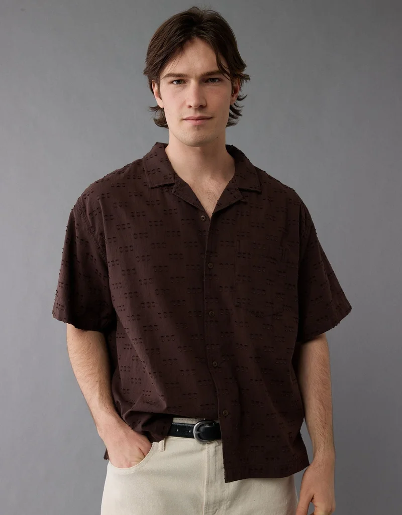 AE Checkerboard Textured Button-Up Poolside Shirt