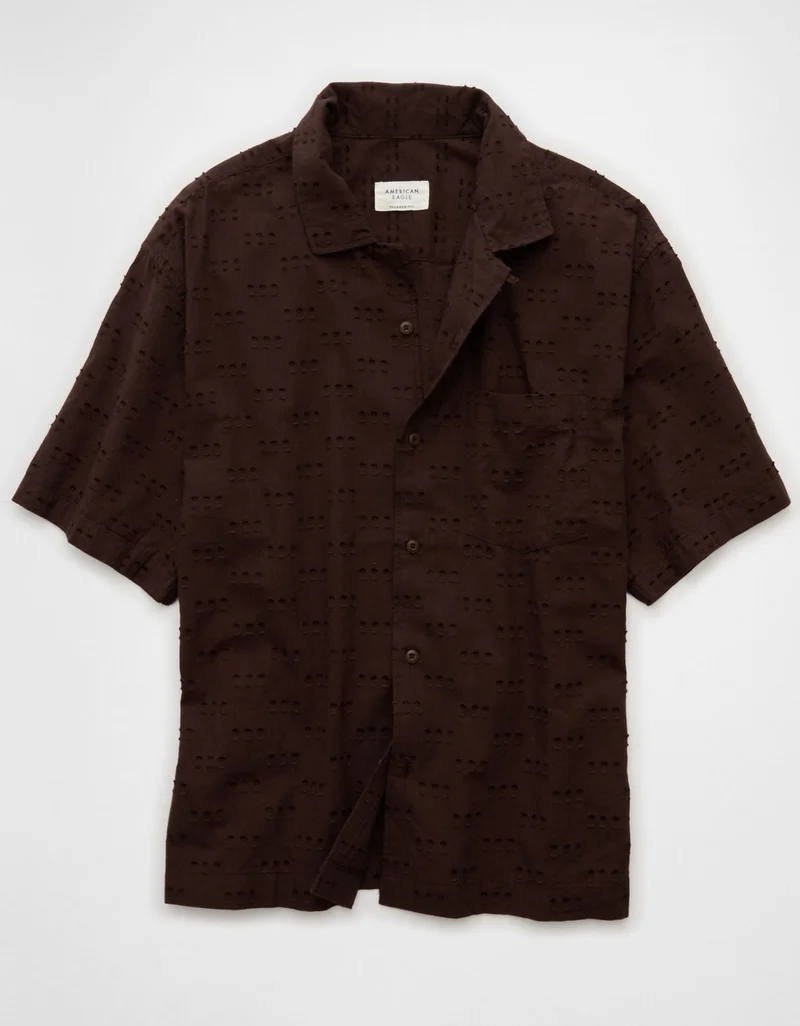 American Eagle AE Checkerboard Textured Button-Up Poolside Shirt