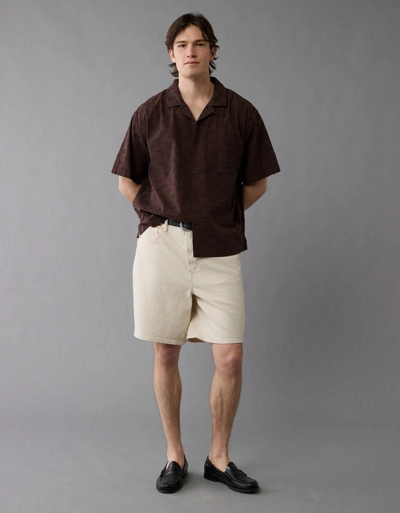 American Eagle AE Checkerboard Textured Button-Up Poolside Shirt