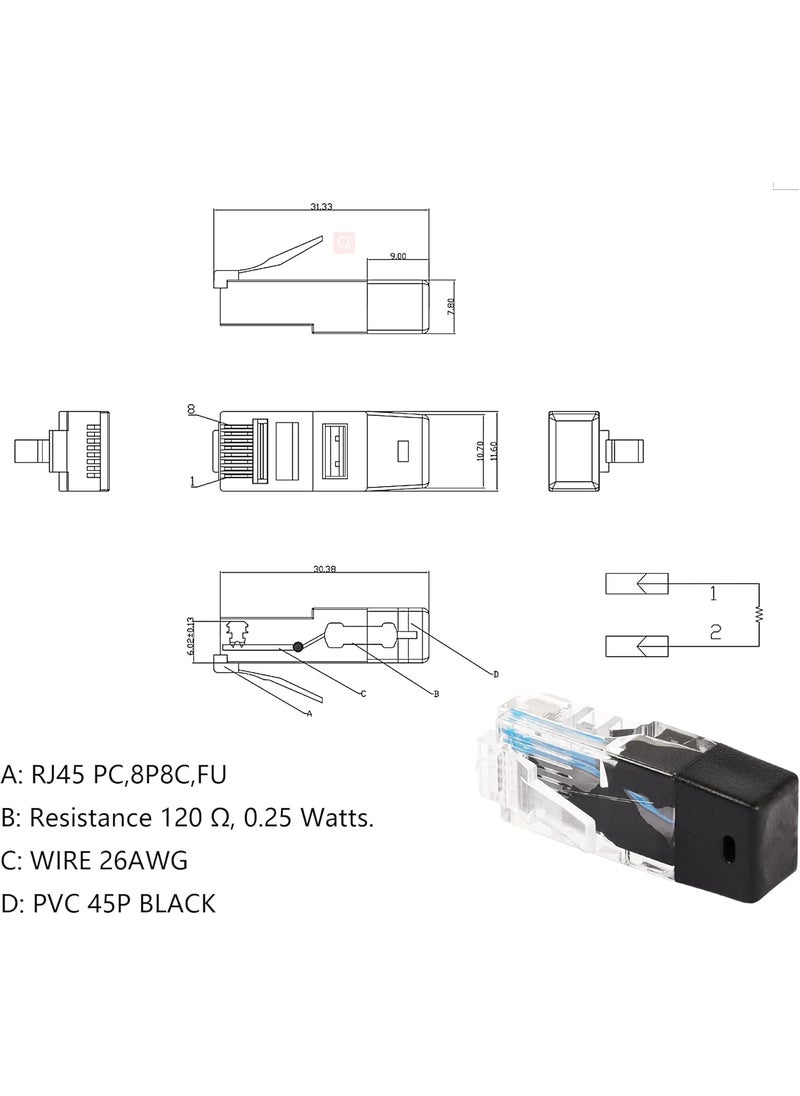 SinLoon SinLoon RJ45 Network Test Adapter 8P8C Network Plug 120 Ohms 025 WattsRJ45 Connectors for Device Network Testing 5 PCS  - Image 2