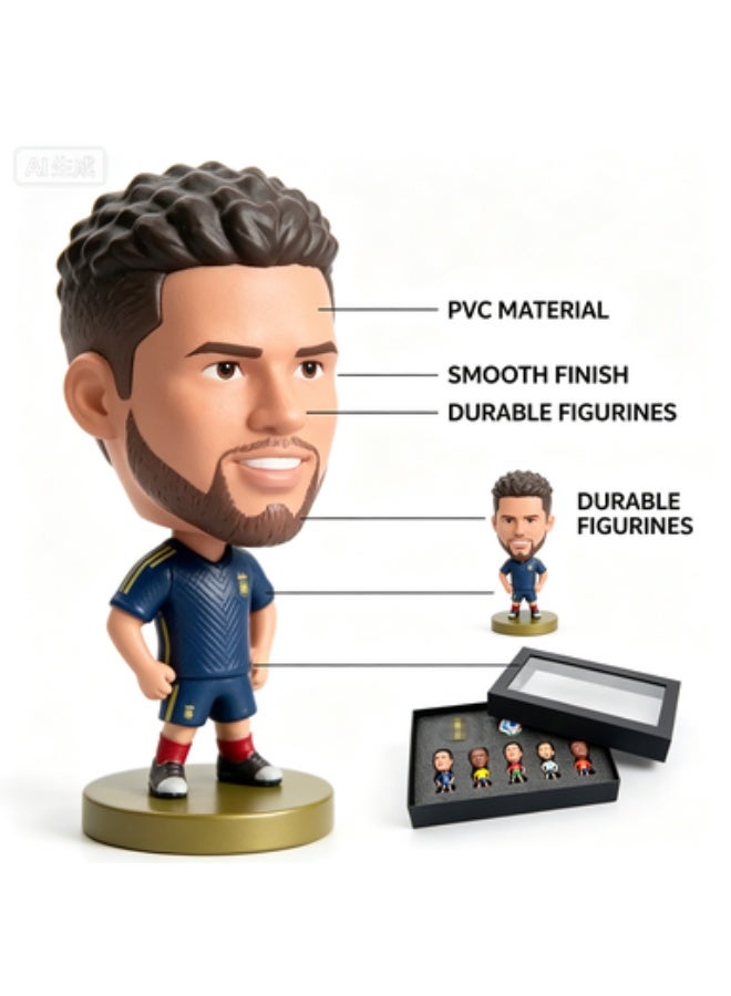 مجموعة هدايا تماثيل نجوم كرة القدم، 5 مجسمات لاعبين PVC إصدار Q مع كرة قدم صغيرة وكأس في صندوق عرض - Image 5
