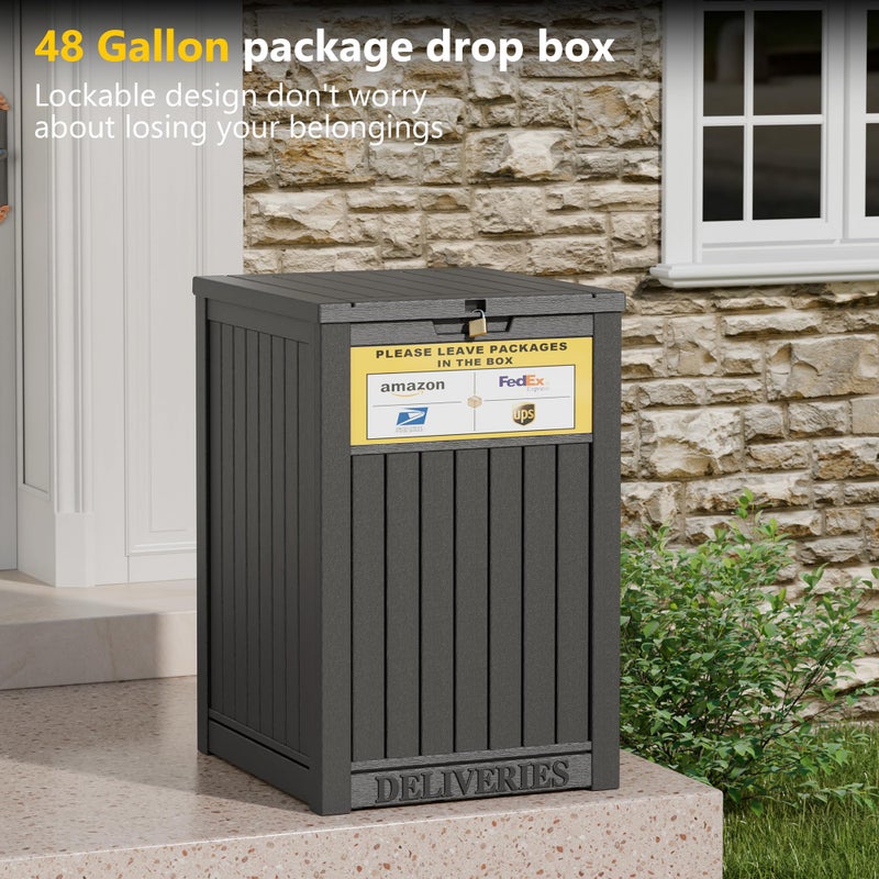 LHBGO Package Delivery Box for Outside, with Delivery Sign 48 Gallon Storage with Lockable Secure, Large Resin Outdoor Package Drop Container - Image 3