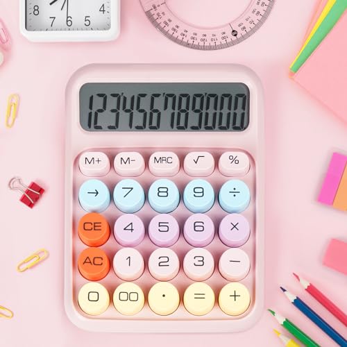 DANRONG Mechanical Switch Calculator with Big Buttons, Calculators Desktop, 12 Digits, Large LCD Display, Desk Calculator, Cute Pink Calculators for Teachers Students Basic Office (Pink) - Image 4