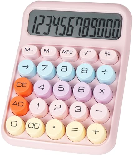 DANRONG Mechanical Switch Calculator with Big Buttons, Calculators Desktop, 12 Digits, Large LCD Display, Desk Calculator, Cute Pink Calculators for Teachers Students Basic Office (Pink) - Image 1