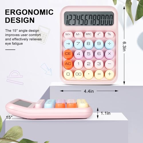 DANRONG Mechanical Switch Calculator with Big Buttons, Calculators Desktop, 12 Digits, Large LCD Display, Desk Calculator, Cute Pink Calculators for Teachers Students Basic Office (Pink) - Image 2
