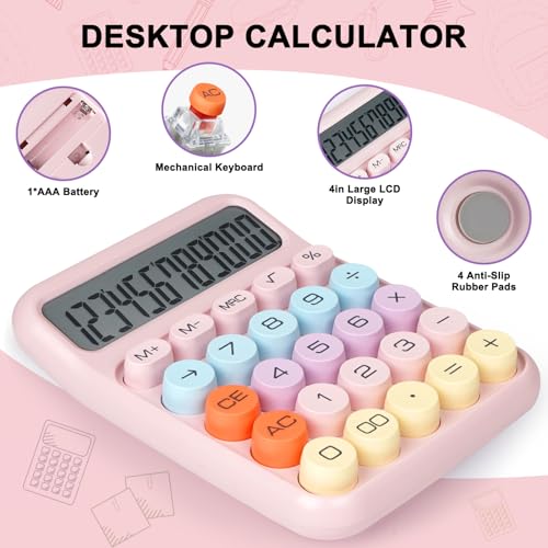 DANRONG Mechanical Switch Calculator with Big Buttons, Calculators Desktop, 12 Digits, Large LCD Display, Desk Calculator, Cute Pink Calculators for Teachers Students Basic Office (Pink) - Image 5