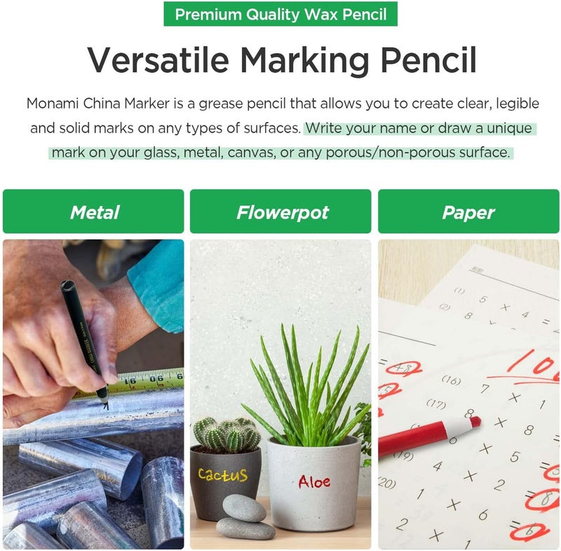 Monami Peel Off China Markers, Assorted Color, Grease Pencil, Pack of 12, Fade & Moisture Resistant Wax Markers, Easy to Erase, for Glass, Metal, Porcelain & Other - Image 4