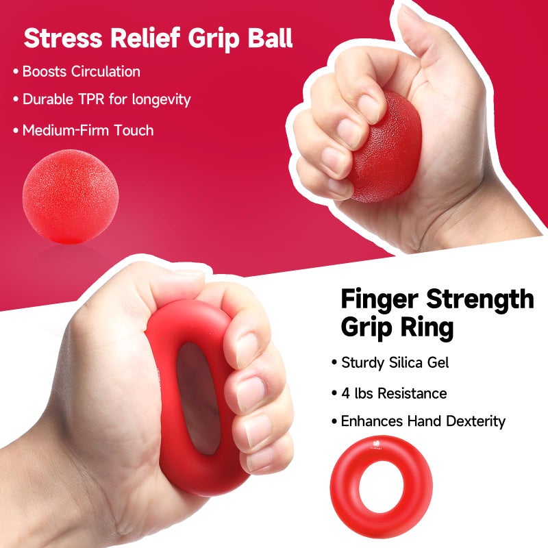 FitBeast Grip Strengthener Forearm Strengthener Hand Grips Strengthener Kit - 5 Pack Adjustable Resistance (Red) - Image 4
