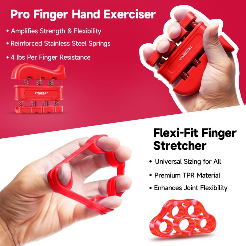 FitBeast Grip Strengthener Forearm Strengthener Hand Grips Strengthener Kit - 5 Pack Adjustable Resistance (Red) - Image 3