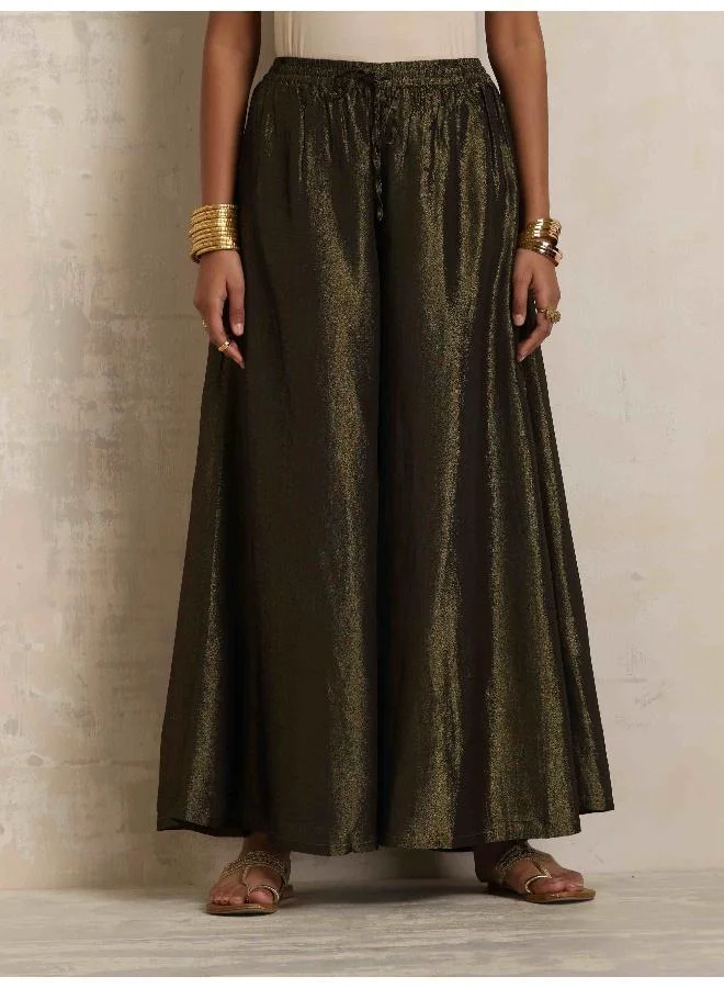 trueBrowns Olive Green Tissue Sharara Set