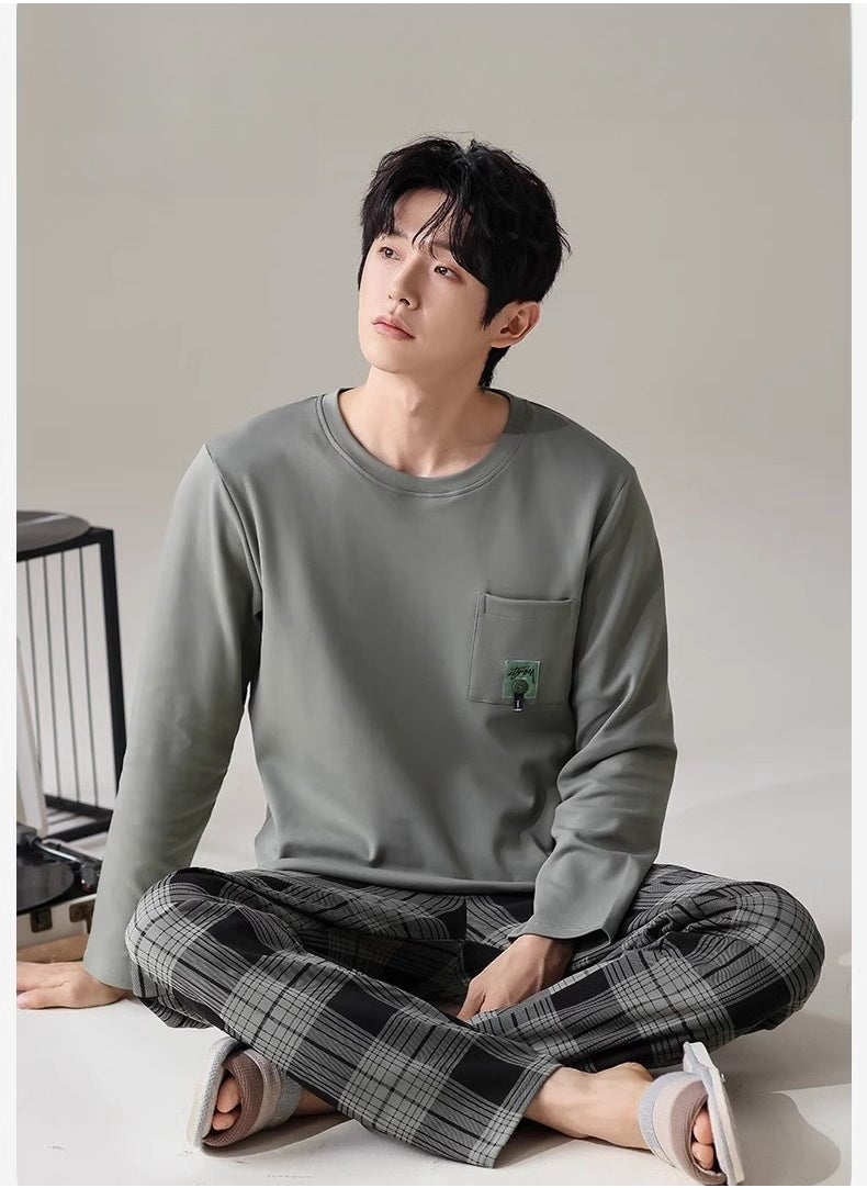 MIIOW - Breathing Pajamas-Men's Pajamas Made Of Pure Cotton, Loose And Comfortable, Long Sleeved Casual Home Suit Set - Image 1