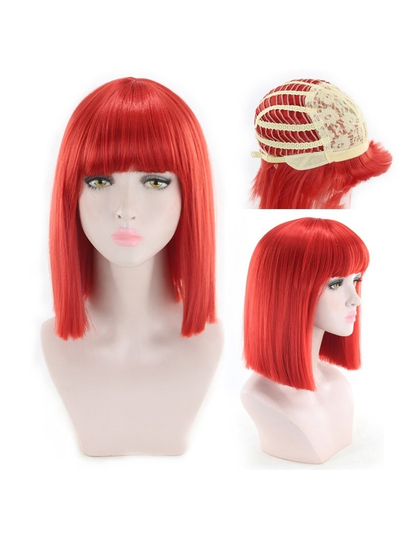 Estelle 14 Women Straight Bob Wig Women Wigs with Bangs Synthetic Party Wigs multicolor Red  - Image 1