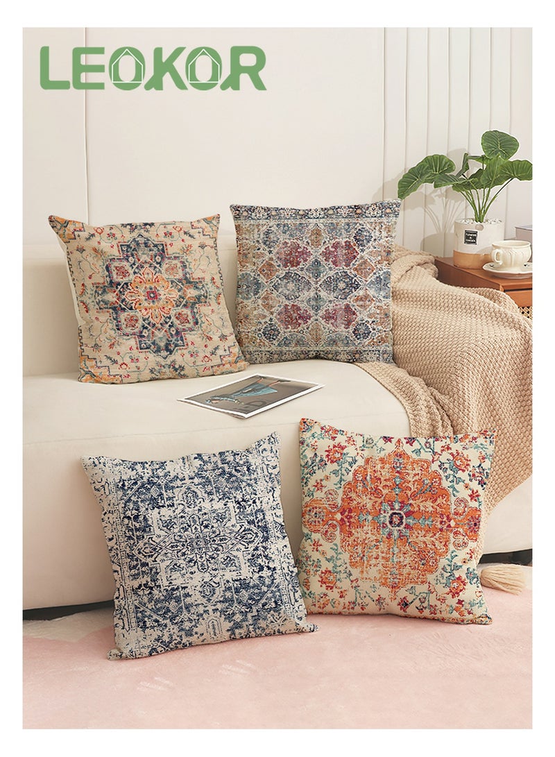 ليوكور مجموعة من 4 غطاء وسادة، 45 سم × 45 سم ديكور بوهو غطاء وسادة، ريترو نمط الكتان مربع وسادة حالة للكريكة أريكة سرير المنزل السيارة في الهواء الطلق - Image 1