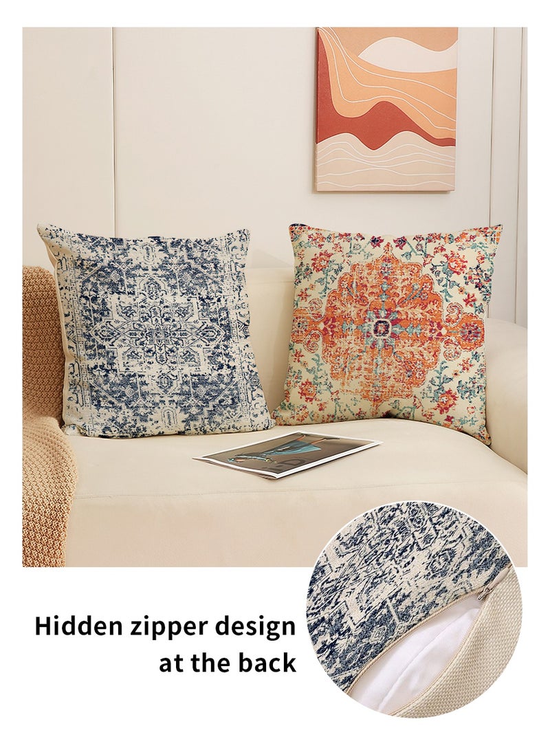 ليوكور مجموعة من 4 غطاء وسادة، 45 سم × 45 سم ديكور بوهو غطاء وسادة، ريترو نمط الكتان مربع وسادة حالة للكريكة أريكة سرير المنزل السيارة في الهواء الطلق - Image 3