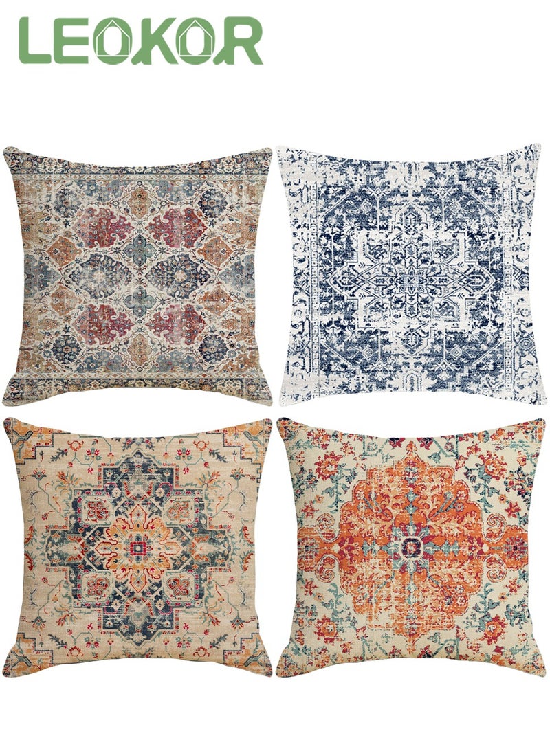 ليوكور مجموعة من 4 غطاء وسادة، 45 سم × 45 سم ديكور بوهو غطاء وسادة، ريترو نمط الكتان مربع وسادة حالة للكريكة أريكة سرير المنزل السيارة في الهواء الطلق - Image 5