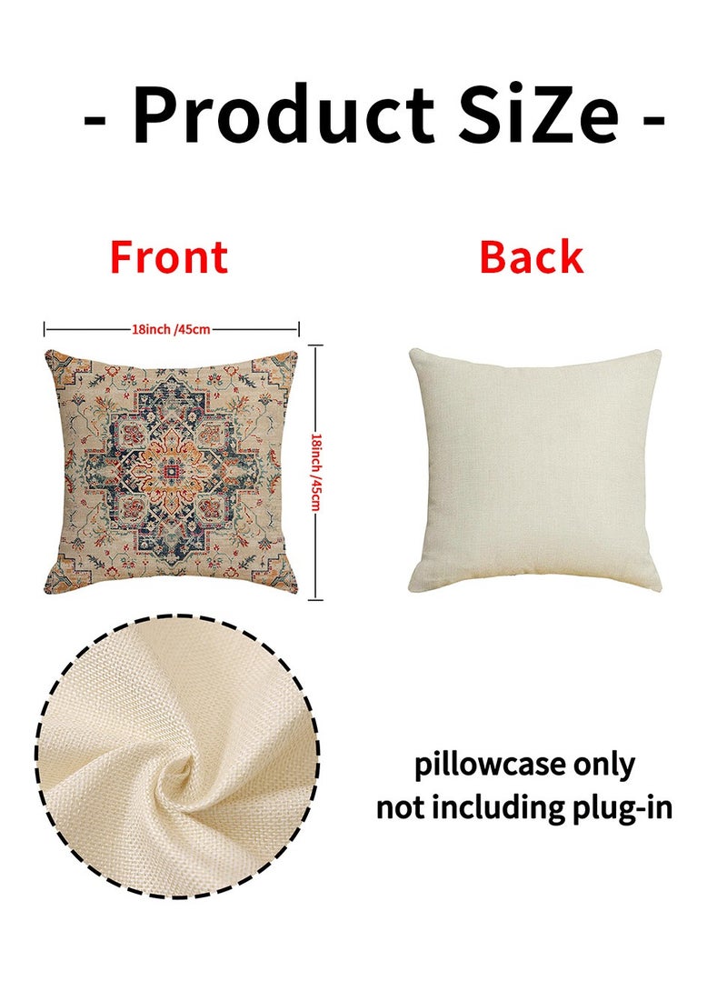 ليوكور مجموعة من 4 غطاء وسادة، 45 سم × 45 سم ديكور بوهو غطاء وسادة، ريترو نمط الكتان مربع وسادة حالة للكريكة أريكة سرير المنزل السيارة في الهواء الطلق - Image 4