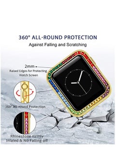 Y&D Compatible for Watch Case Suitable Iwatch 6 Generation 5/4/ 3/2/ 1 Protective 38 mm Color Diamond Gold Type Colorful Square IWatch Cover Frame with Women and Men  - Image 5