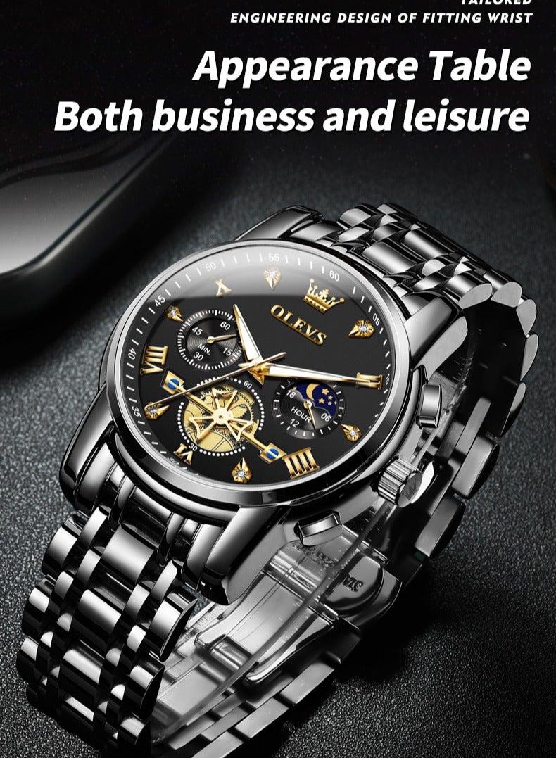 OLEVS Watches for Men Fashion Stainless Steel Quartz Chronograph Water Resistant Watch 42mm 2856 Business Black Quartz Watches - Image 5