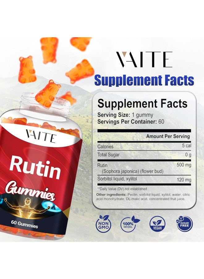 VAITE Rutin Supplement 500mg - Sophora Japonica Extract with Bioflavonoids - Antioxidant & Wellness Chewables for Daily Use - Plant-Based Flavonoid Complex - Supports General Well-Being - 60 Vegan Gummies - Image 3