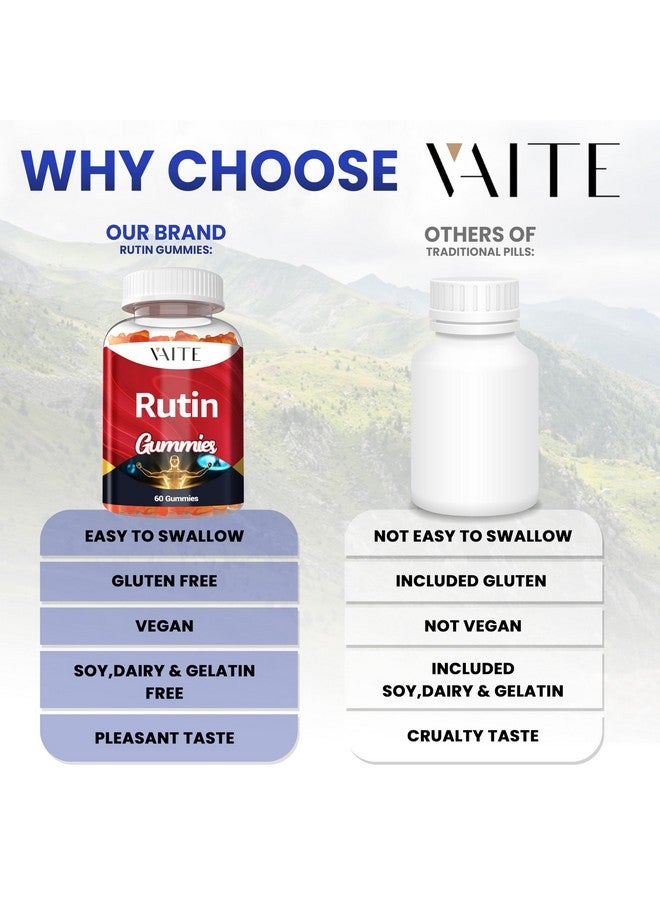 VAITE Rutin Supplement 500mg - Sophora Japonica Extract with Bioflavonoids - Antioxidant & Wellness Chewables for Daily Use - Plant-Based Flavonoid Complex - Supports General Well-Being - 60 Vegan Gummies - Image 5