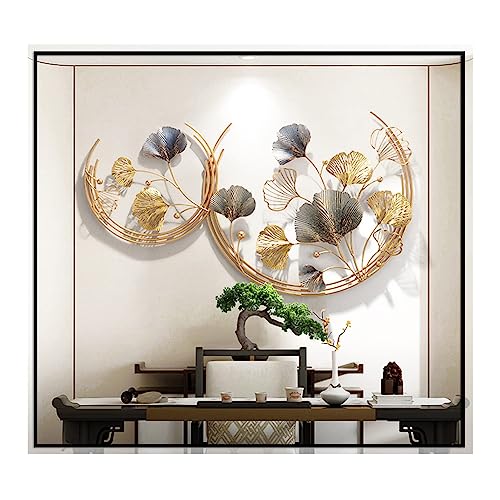 CDDUOLA 3D Room Wall Decor, Handmade Art Metal Round Golden Ginkgo Leaf Decorative Wall Sculpture for Home Living Room And Bedroom, 2 Pack - Image 1