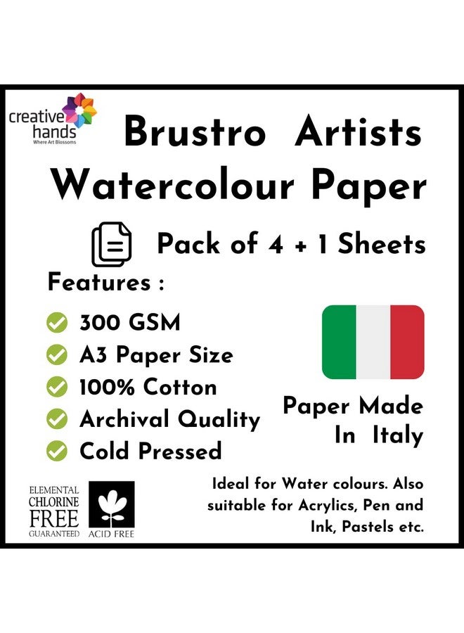 بروسترو ورق ألوان مائية للفنانين من Brustro مصنوع من القطن بنسبة 100%، 300 جرام لكل متر مربع، مضغوط على البارد، مقاس A3 (عبوة من 4 قطع + قطعة واحدة) - Image 2