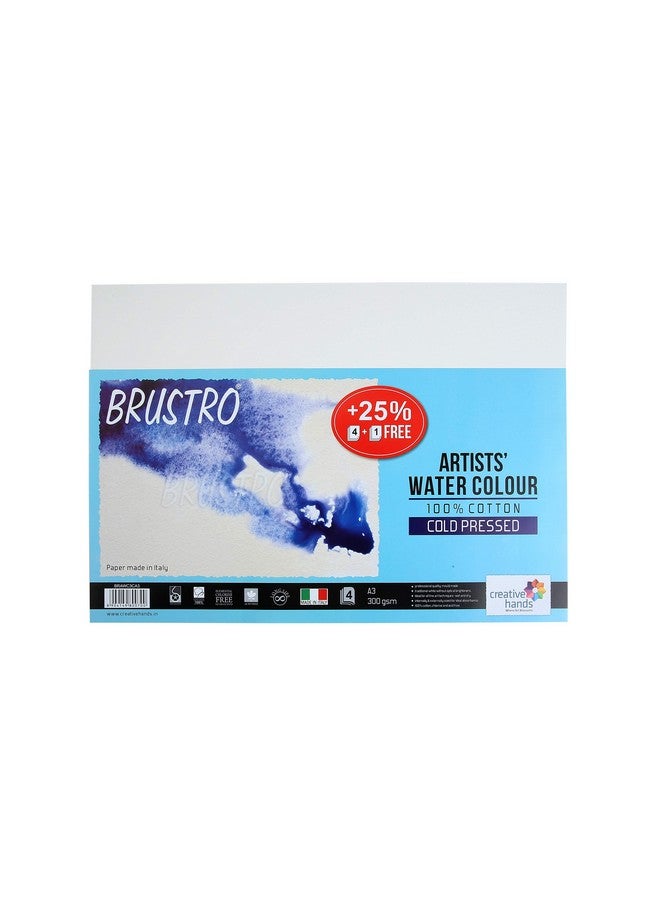 بروسترو ورق ألوان مائية للفنانين من Brustro مصنوع من القطن بنسبة 100%، 300 جرام لكل متر مربع، مضغوط على البارد، مقاس A3 (عبوة من 4 قطع + قطعة واحدة) - Image 1