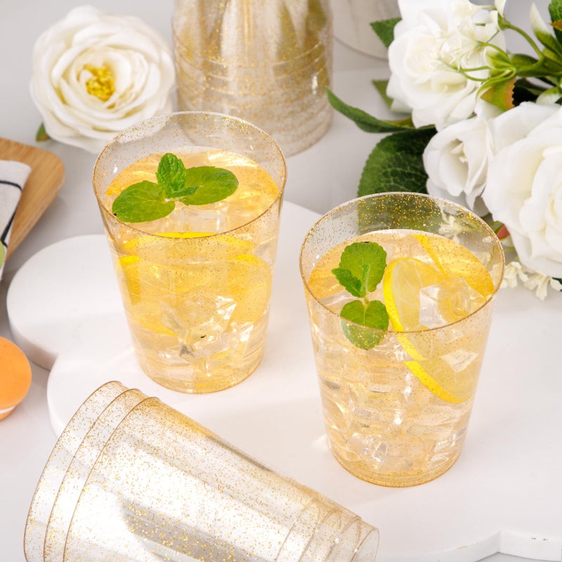 I00000 60 Pack 10oz Gold Plastic Cups  Premium Disposable Gold Glitter Plastic Cups for Martini and Cocktail Hard Clear Plastic Cups with Gold Glitter Perfect for Fancy Wedding and Elegant Party Cups - Image 4