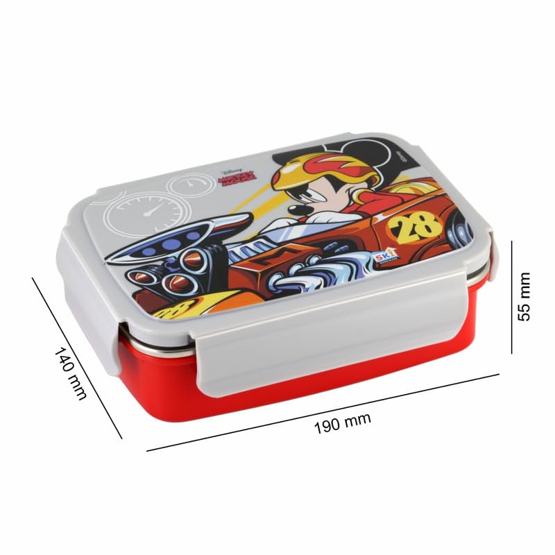 SKi Homeware SKI Crunchy Insulated 2 Grid bento Lunch Box with Stainless Steel Inner and a Spoon-Cum-Fork- Mickey - Image 2