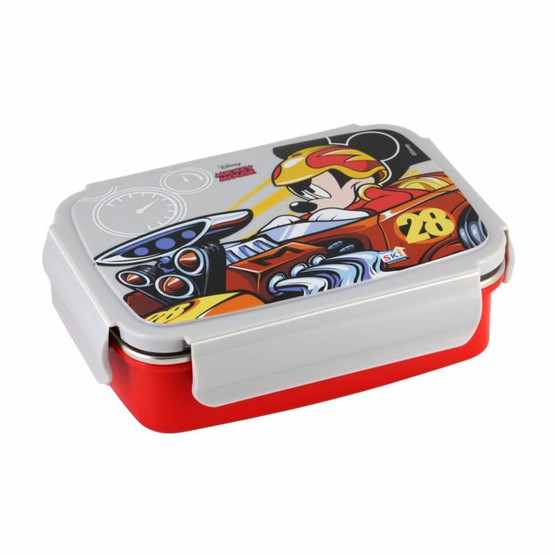 SKi Homeware SKI Crunchy Insulated 2 Grid bento Lunch Box with Stainless Steel Inner and a Spoon-Cum-Fork- Mickey - Image 5