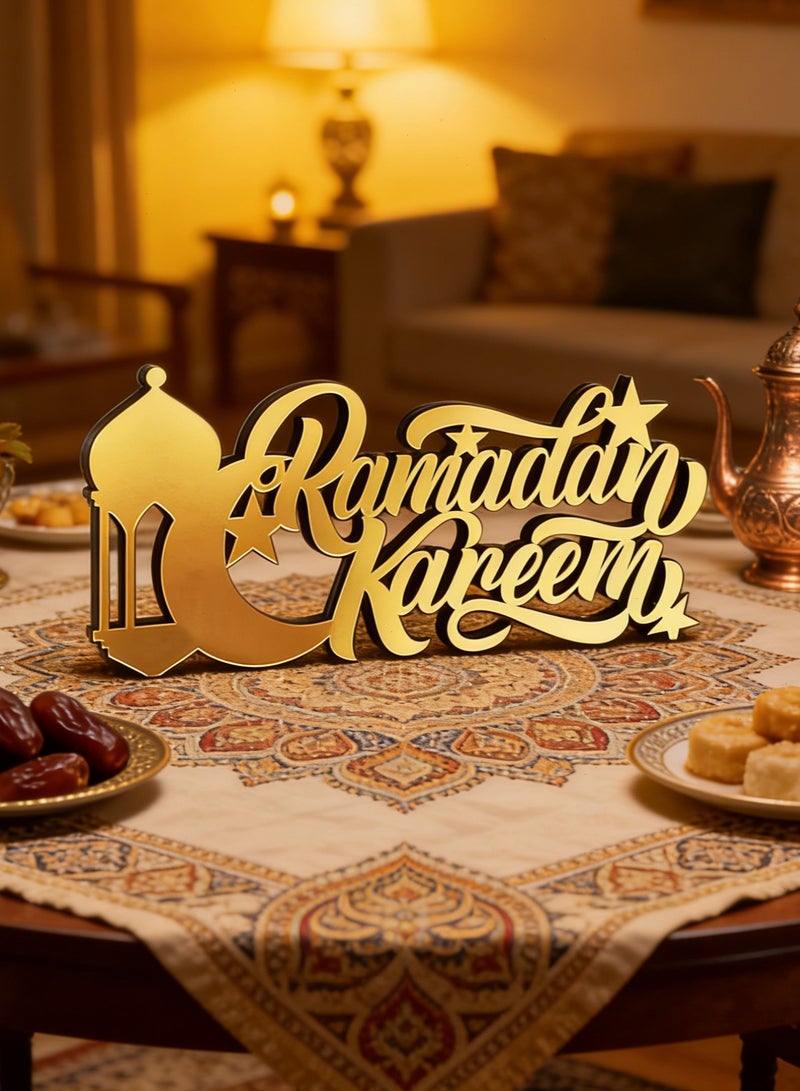Yoawllty Ramadan Decorations for Home, Ramadan Table Sign, Ramadan Kareem Sign, Acrylic Wooden Table Sign, Ramadan Table Decoration for Eid Mubarak - Image 1