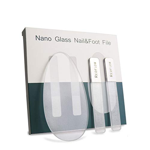 RedFlow Glass Nail File,Nail Buffer Set Contains 2 Nano Glass Nail Files and 1 Nano Glass Foot File,Professional Manicure Set,Nail Files for Natural Nails Removing Calluses - Image 1