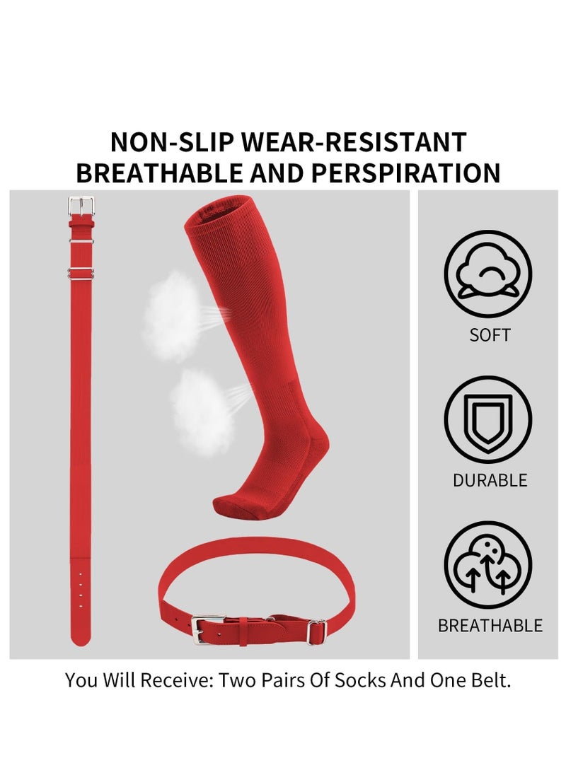Generic - Baseball Socks And Belt Youth Softball Tee Ball Combo Set Elastic Belts Anti-slip Football Breathable Athletic Rugby Hockey 2 Pairs of 1 Belt - Image 1