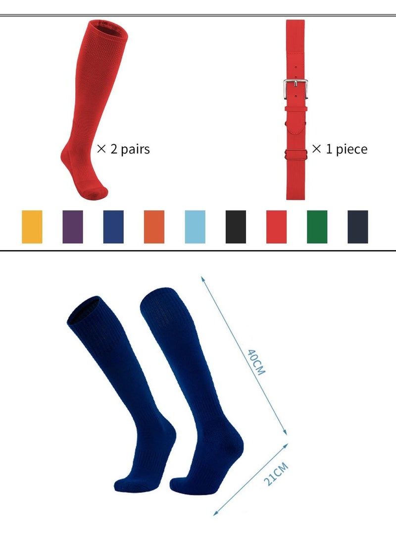 Generic - Baseball Socks And Belt Youth Softball Tee Ball Combo Set Elastic Belts Anti-slip Football Breathable Athletic Rugby Hockey 2 Pairs of 1 Belt - Image 1