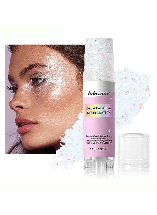 lakerain Body & Face & Hair Glitter Stick, Body Glitter Stick, Face Hair Glitter,Festival Concert Rave Outfit Accessories for Women,Mermaid Sequins Chunky Glitter Makeup 04 Iridescent - Image 1