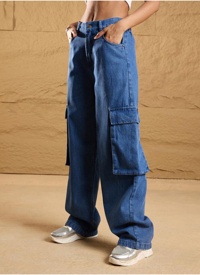 SASSAFRAS - Mid Rise Washed Box Pockets Straight Fit Jeans by Styli - Image 1