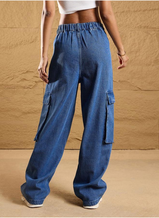 SASSAFRAS - Mid Rise Washed Box Pockets Straight Fit Jeans by Styli - Image 1